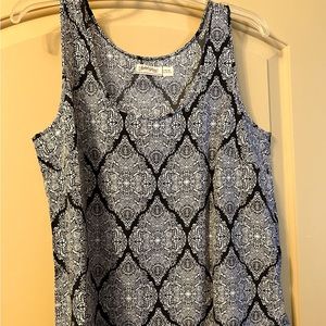 Faded Glory Woman Top Sleeveless Tank L(12-14) Black White Abstract Pattern